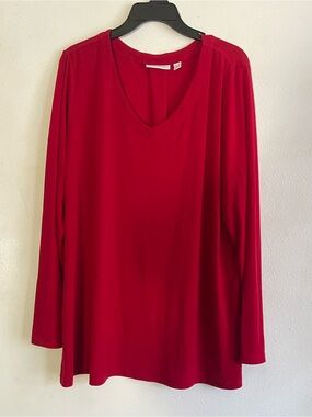 Susan Graver Red V‑Neck Long Sleeve Top